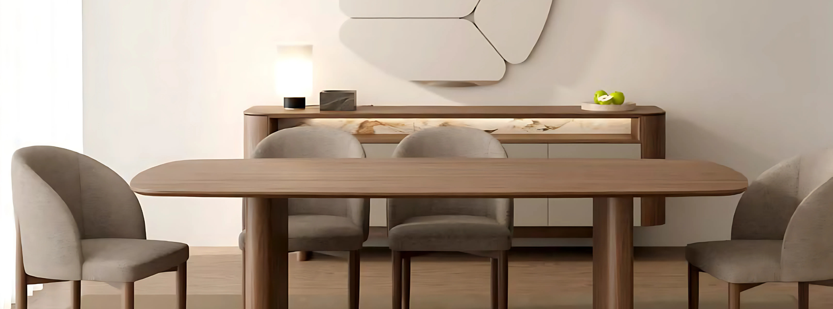 Wooden dining table with four matching chairs