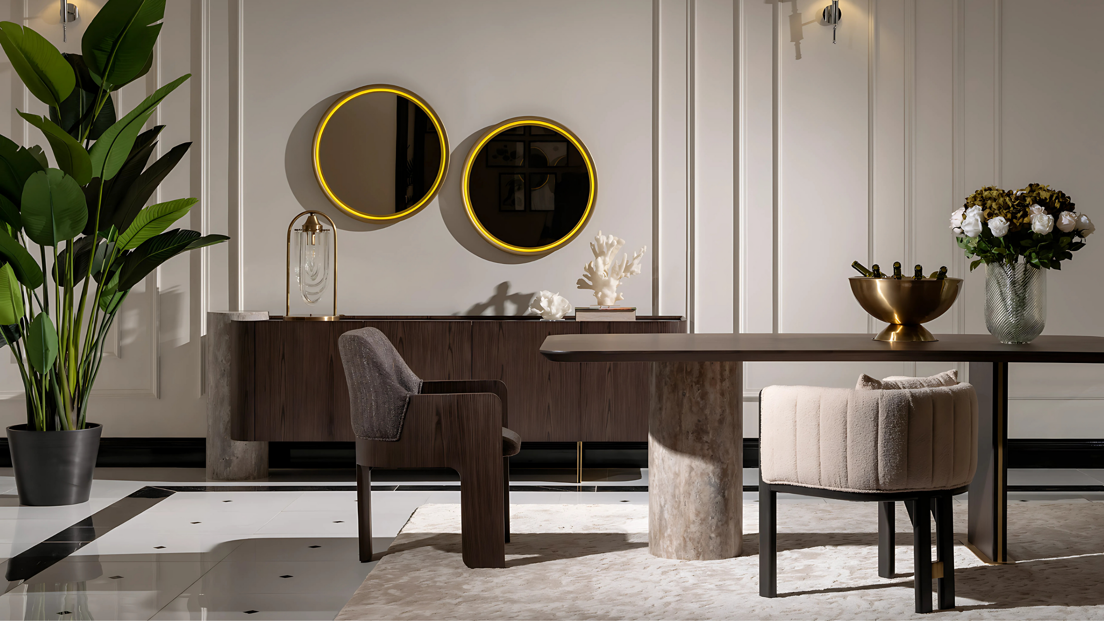 Sideboard with decor in formal dining space