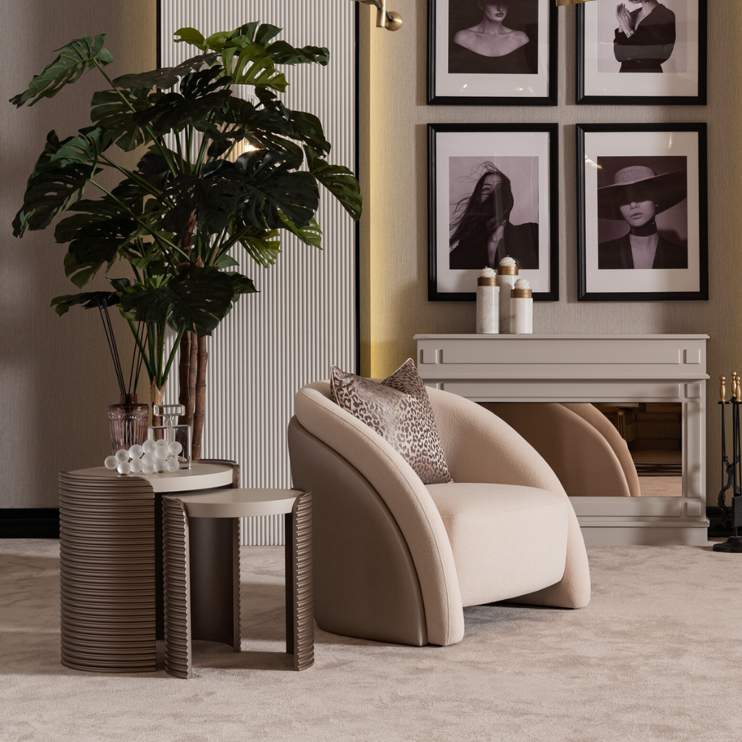 Beige living room with side table