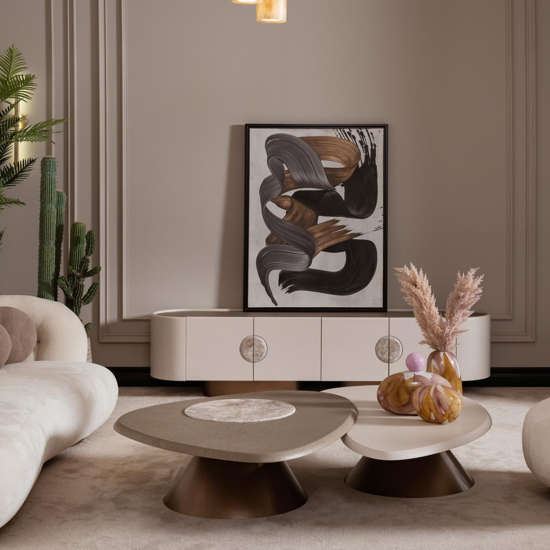 Beige living room with coffee table