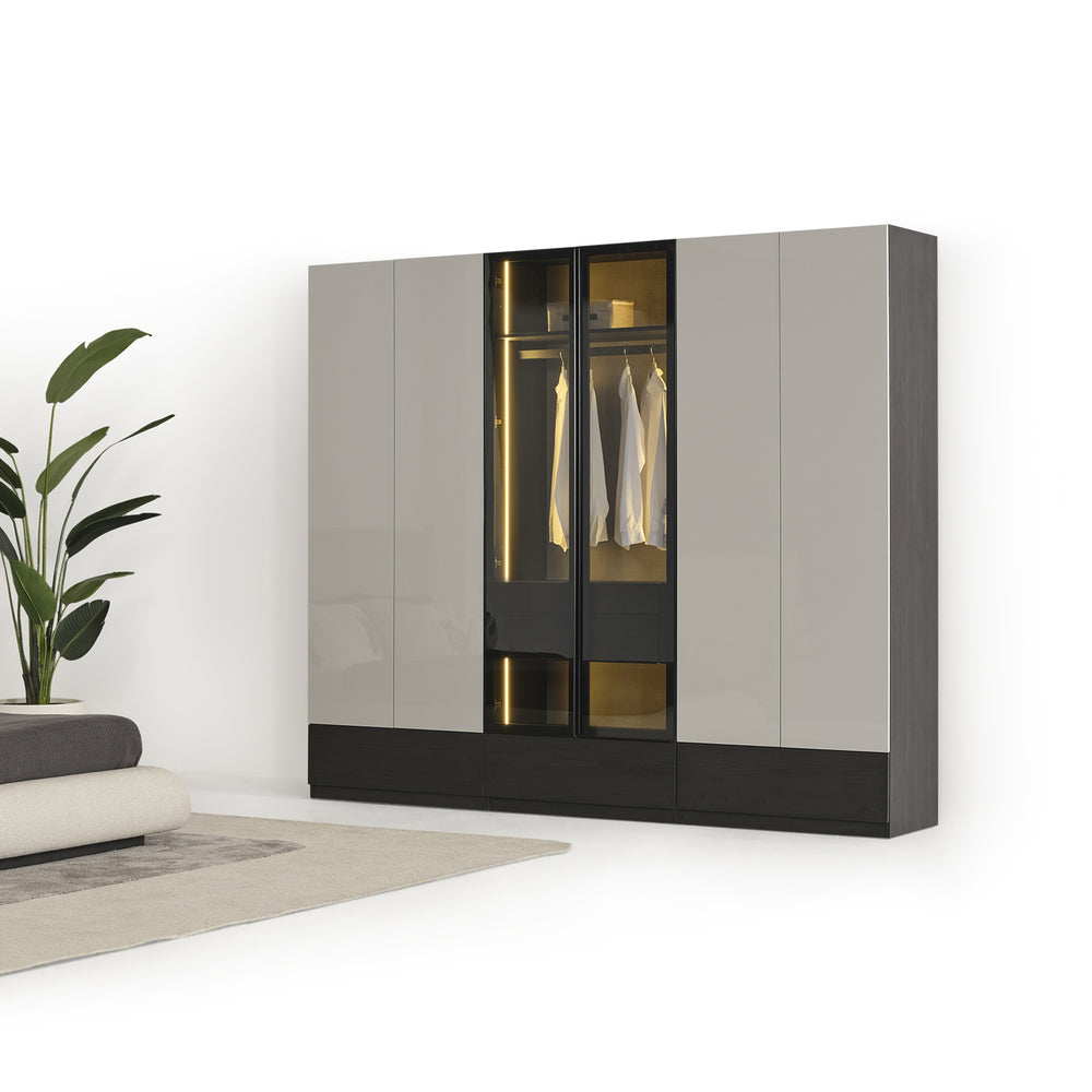 Moon 6 Door Wardrobe with Glass Drawers Cabinet