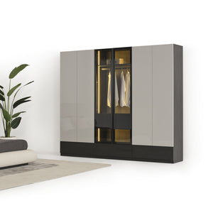 Moon 6 Door Wardrobe with Glass Drawers Cabinet