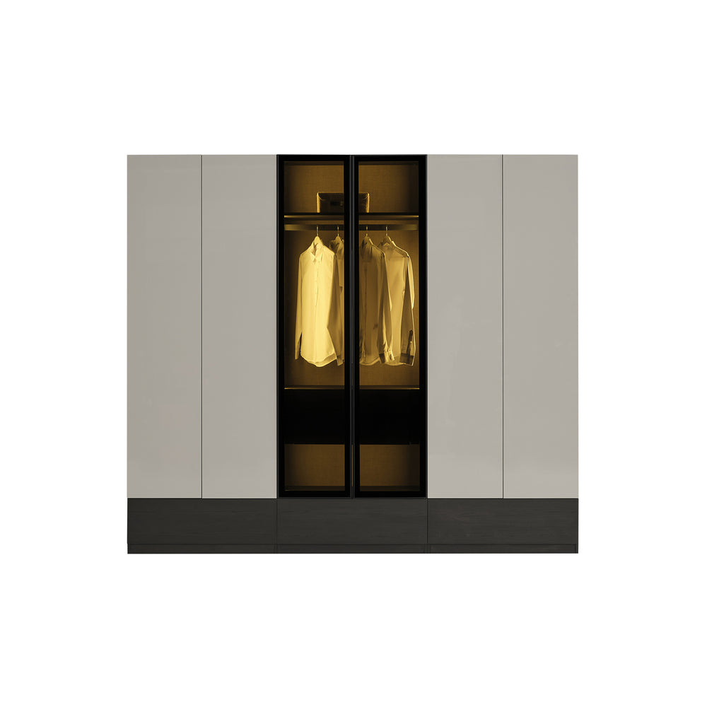 Moon 6 Door Wardrobe with Glass Drawers Cabinet