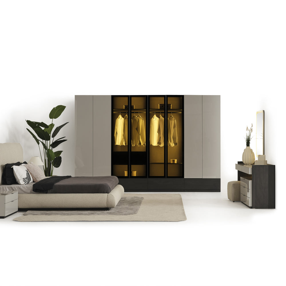 Moon 8 Door Wardrobe with Glass Drawers Cabinet